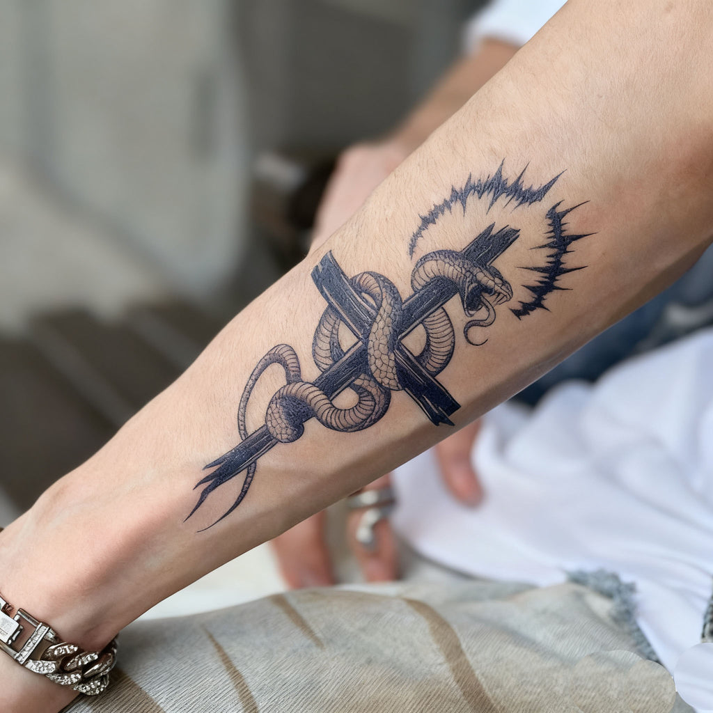 Herbal Ink Serpent Cross Tattoo Sticker