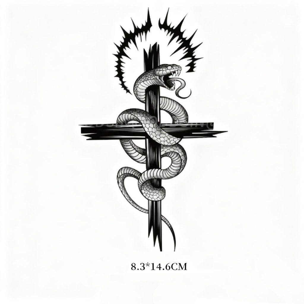 Herbal Ink Serpent Cross Tattoo Sticker