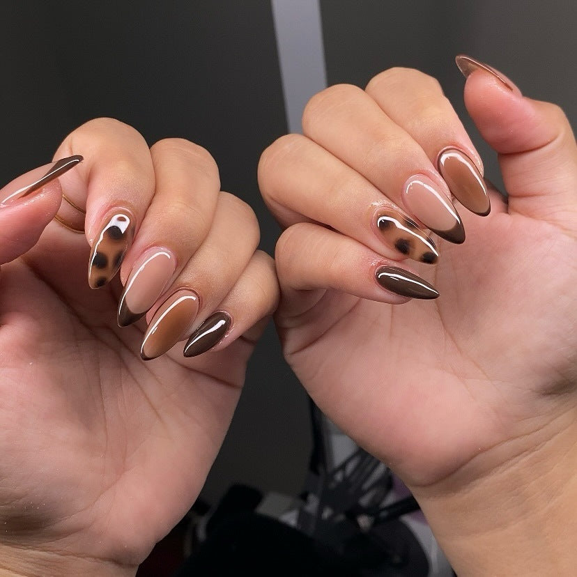 A/W Coffee Brown Leopard Almond Press-On Nails
