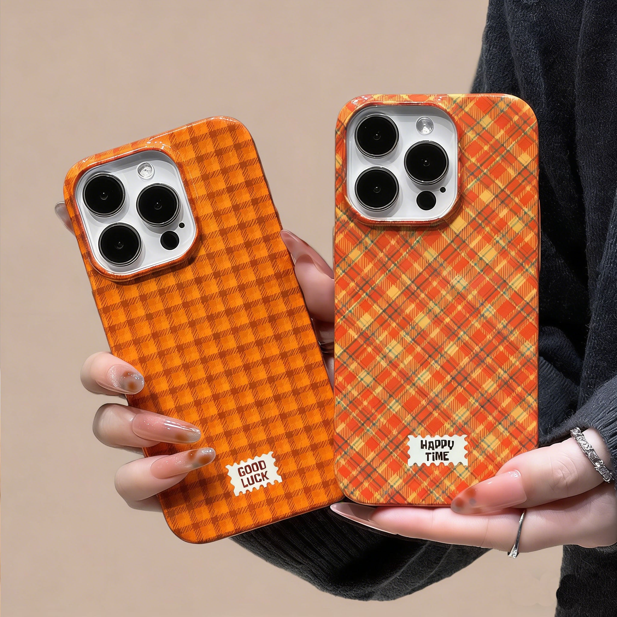 Orange Checkered Large-Hole iPhone Case